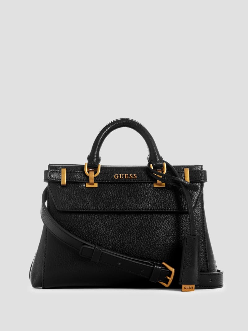 Guess Sestri Pebbled Mini Satchel - Black Floral Print