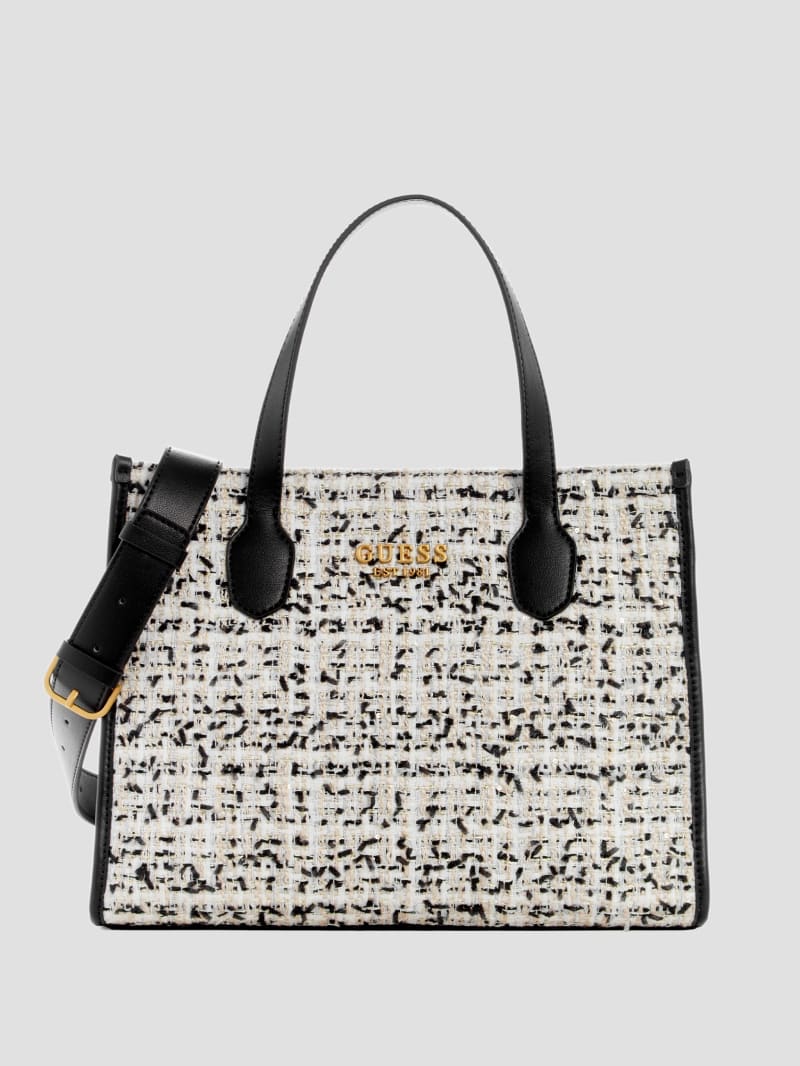 Guess Silvana Tweed Tote - Cream Multi Guess Silvana Tweed Tote - Cream Multi