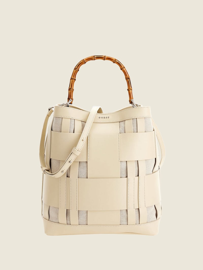 Guess Aida Woven Leather Hobo Bag - Off Guess Aida Woven Leather Hobo Bag - Off