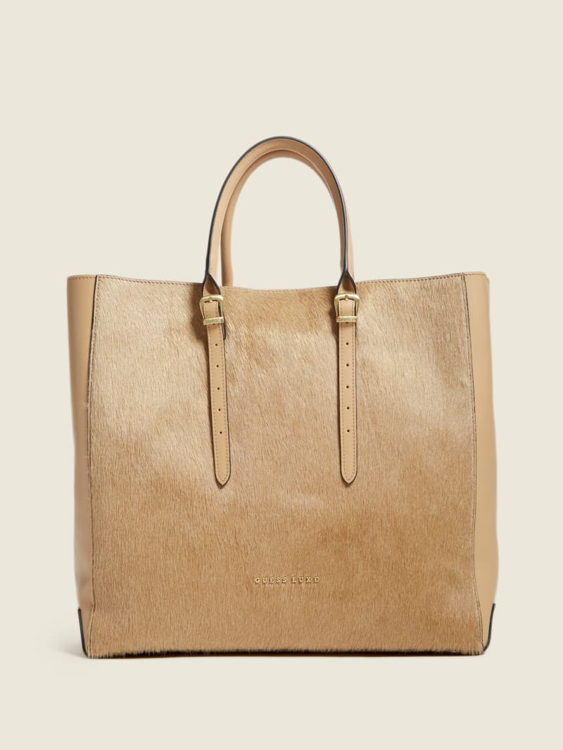 Guess Lady Luxe Leather Tote - Beige Overflow Guess Lady Luxe Leather Tote - Beige Overflow
