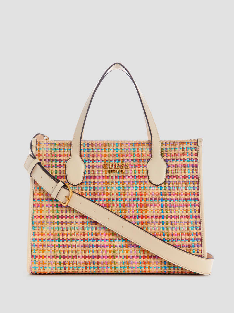 Guess Silvana Colorful Straw Tote - White Multi Guess Silvana Colorful Straw Tote - White Multi