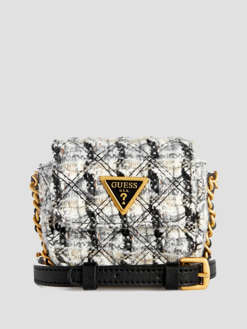 Guess Giully Tweed Micro Mini Crossbody - Black And White Guess Giully Tweed Micro Mini Crossbody - Black And White
