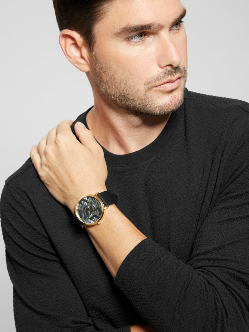 Guess Gold-Tone and Black Printed G-Cube Analog Watch - Black Guess Gold-Tone and Black Printed G-Cube Analog Watch - Black