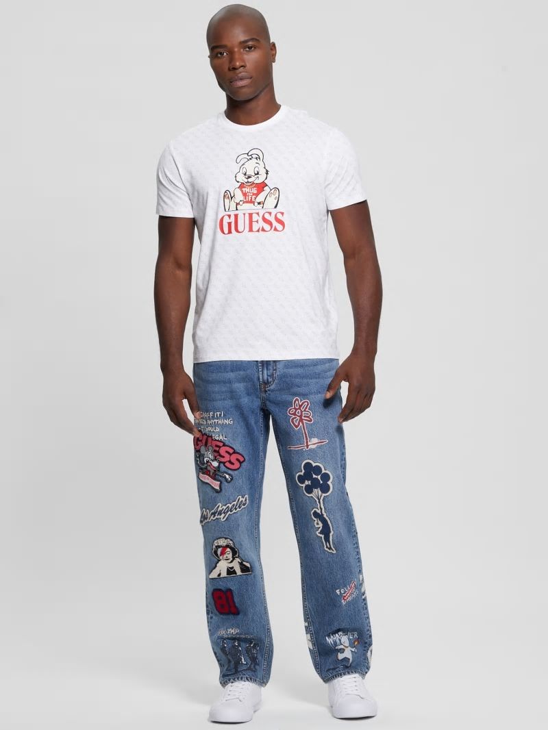 Guess Graphic Crewneck Tee - 4g Aop Pure White Guess Graphic Crewneck Tee - 4g Aop Pure White