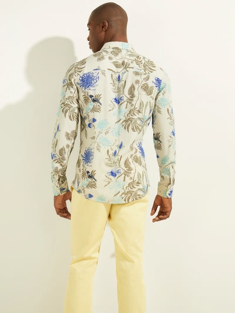 Guess Bird Printed Shirt - Ecru/Turk Majorelle Print Guess Bird Printed Shirt - Ecru/Turk Majorelle Print