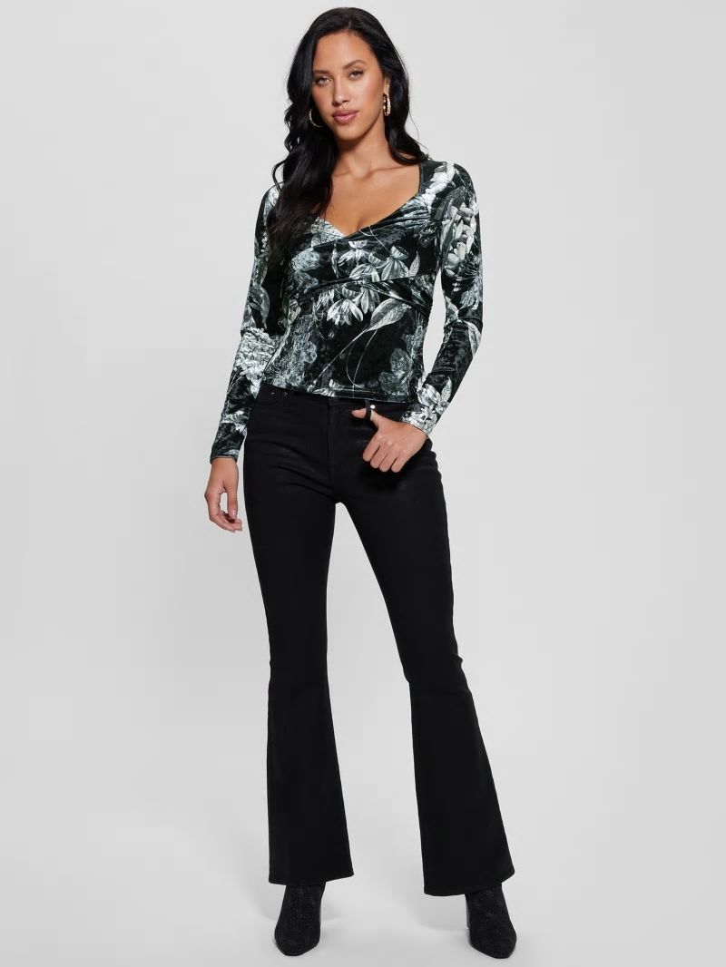 Guess Dianna Velvet Top - Phantom Flora Print Black Guess Dianna Velvet Top - Phantom Flora Print Black