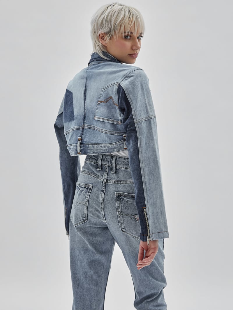 Guess GUESS Originals x Homeboy Upcycled Denim Moto Jacket - Upcycled Medium Wash Mult Guess GUESS Originals x Homeboy Upcycled Denim Moto Jacket - Upcycled Medium Wash Mult