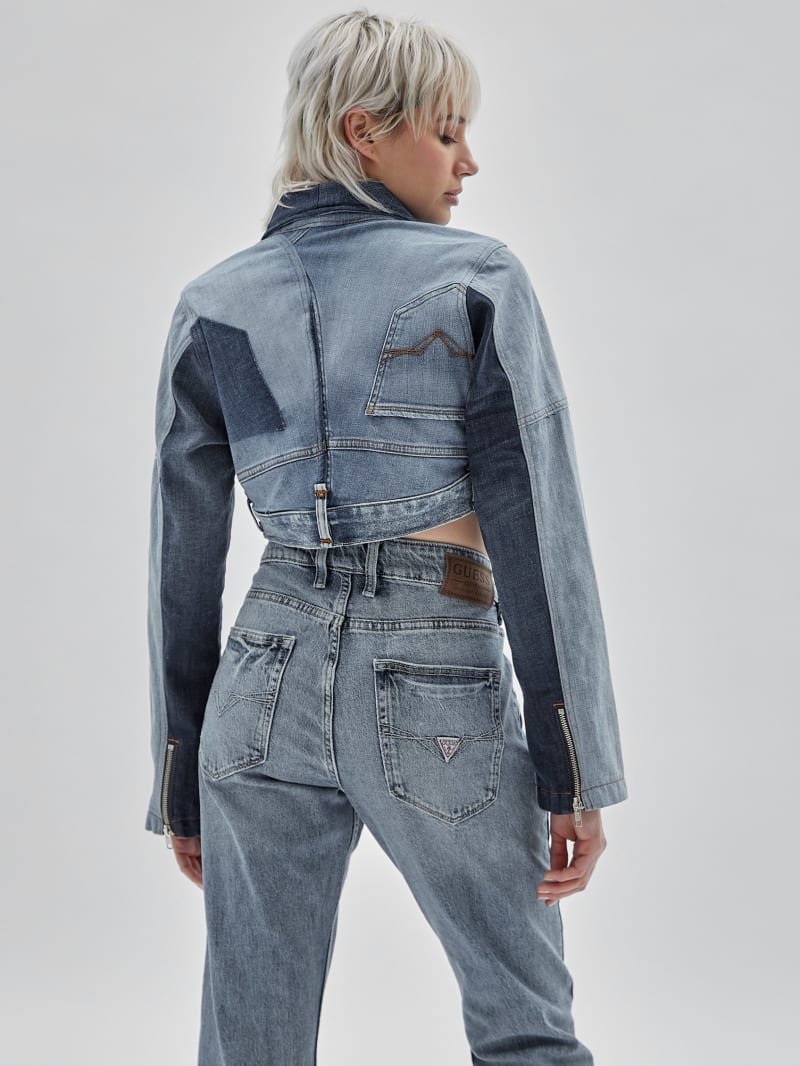 Guess GUESS Originals x Homeboy Upcycled Denim Moto Jacket - Upcycled Medium Wash Mult Guess GUESS Originals x Homeboy Upcycled Denim Moto Jacket - Upcycled Medium Wash Mult