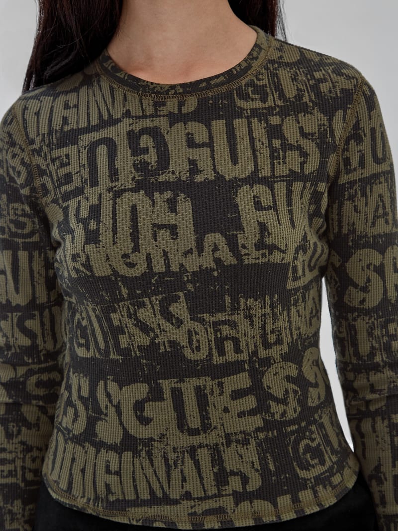 Guess GUESS Originals Waffle-Knit Top - Jet Black Multi Guess GUESS Originals Waffle-Knit Top - Jet Black Multi