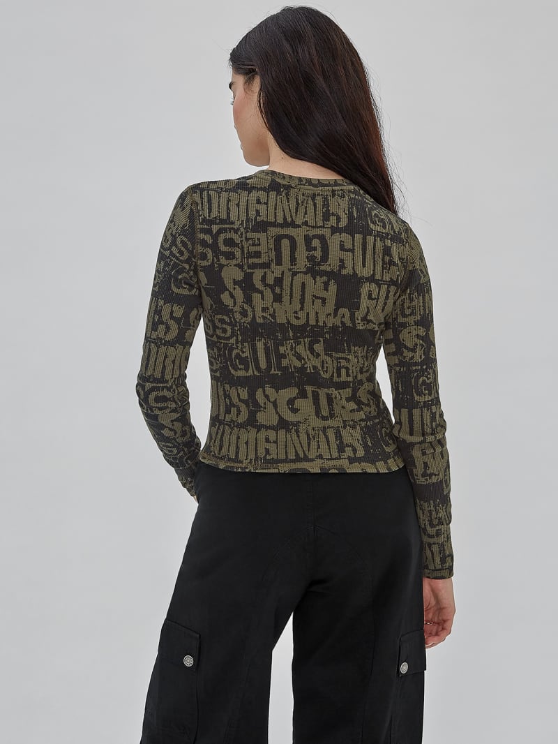 Guess GUESS Originals Waffle-Knit Top - Jet Black Multi Guess GUESS Originals Waffle-Knit Top - Jet Black Multi