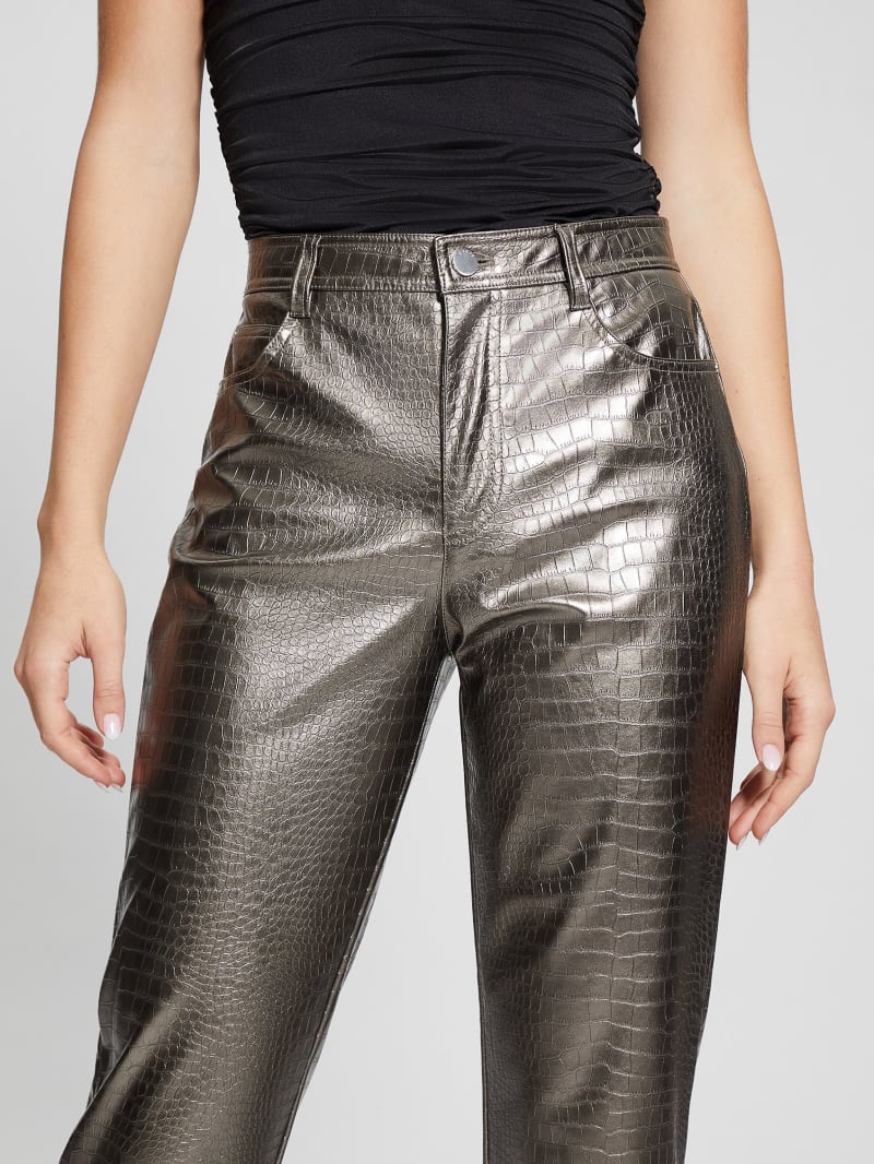 Guess Ambra Metallic Faux-Leather Pants - Antique Metal Guess Ambra Metallic Faux-Leather Pants - Antique Metal