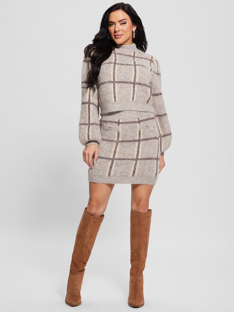 Guess Nadia Plaid Sweater Skirt - Natural Siena Multi Guess Nadia Plaid Sweater Skirt - Natural Siena Multi