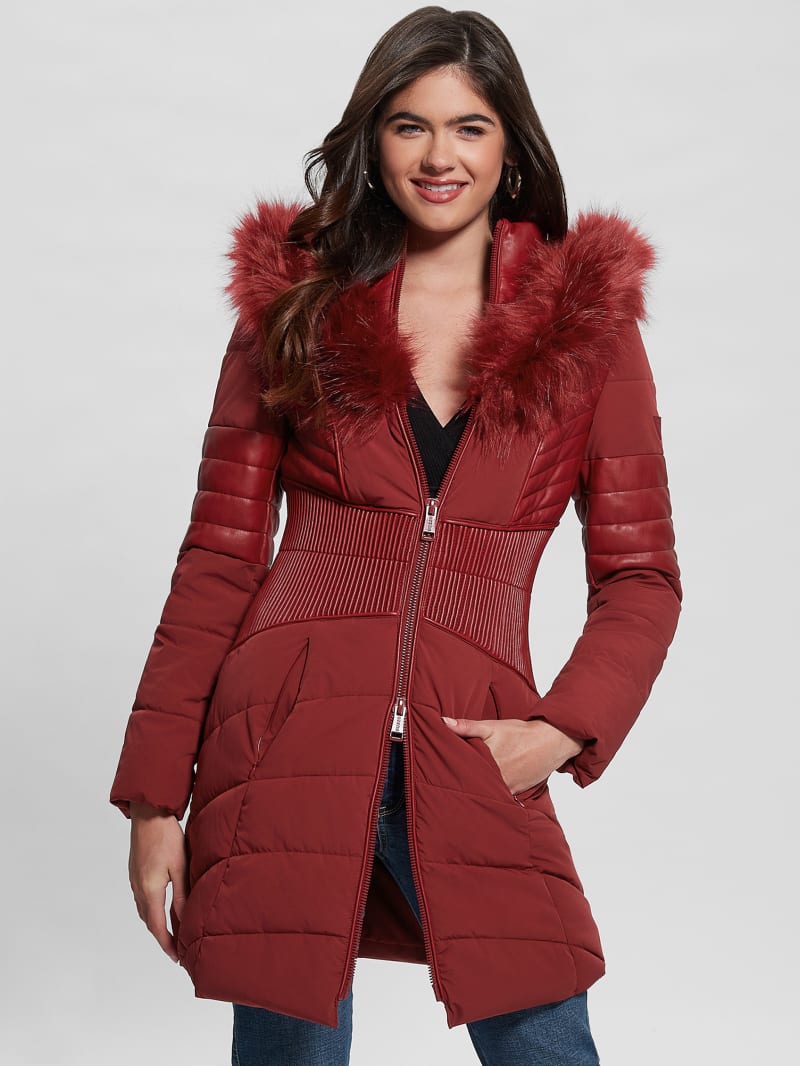 Guess Eco Oxana Quilted Jacket - Beet Juice Red Guess Eco Oxana Quilted Jacket - Beet Juice Red