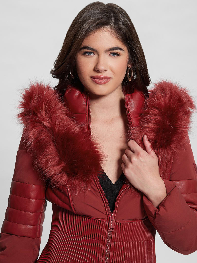Guess Eco Oxana Quilted Jacket - Beet Juice Red Guess Eco Oxana Quilted Jacket - Beet Juice Red
