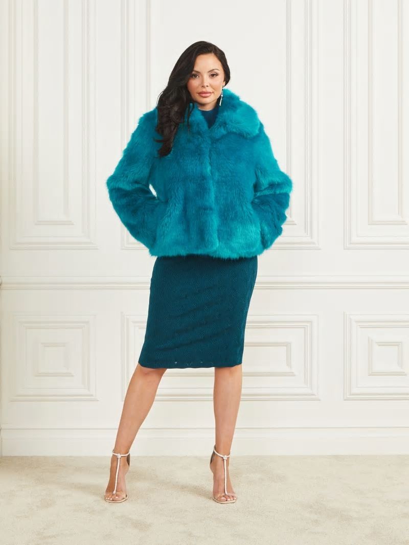 Guess Gwenda Faux-Fur Jacket - Bermuda Blue With Darker Guess Gwenda Faux-Fur Jacket - Bermuda Blue With Darker