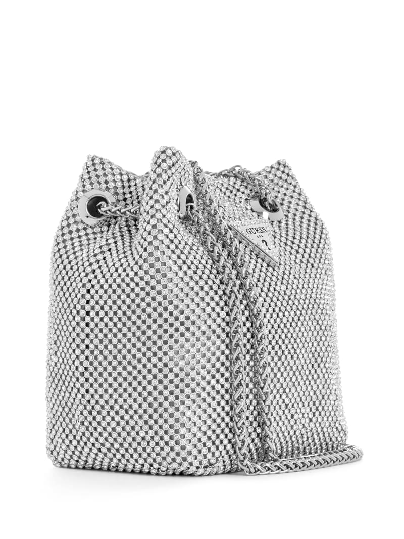 Guess Lua Rhinestone Mesh Mini Pouch Bag - Silver Guess Lua Rhinestone Mesh Mini Pouch Bag - Silver