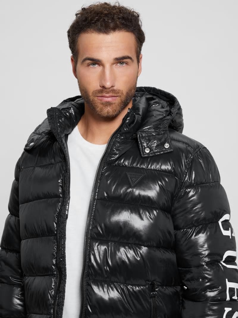 Guess Shiny Hooded Puffer Jacket - Black Guess Shiny Hooded Puffer Jacket - Black