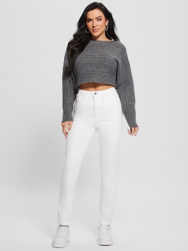 Guess Taira Cable-Knit Cropped Sweater - Dark Coal Heather Guess Taira Cable-Knit Cropped Sweater - Dark Coal Heather