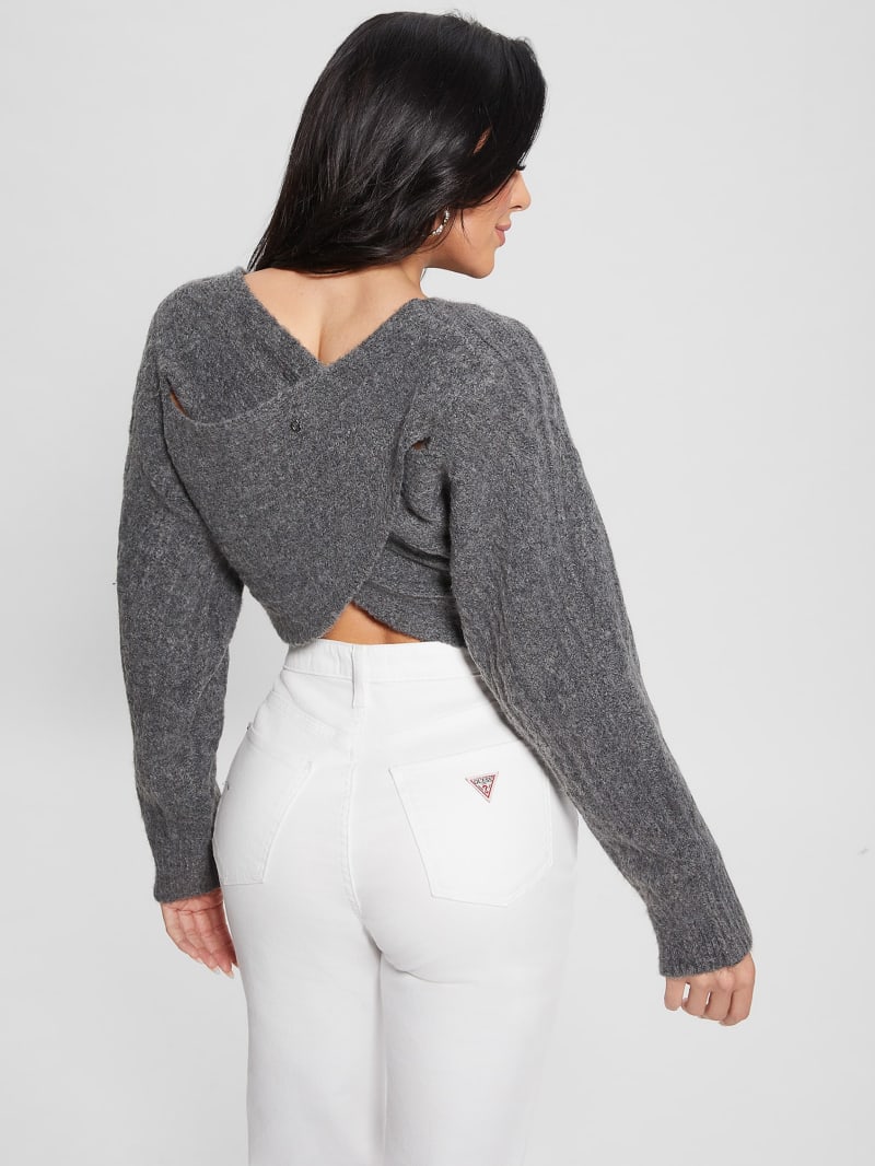 Guess Taira Cable-Knit Cropped Sweater - Dark Coal Heather Guess Taira Cable-Knit Cropped Sweater - Dark Coal Heather