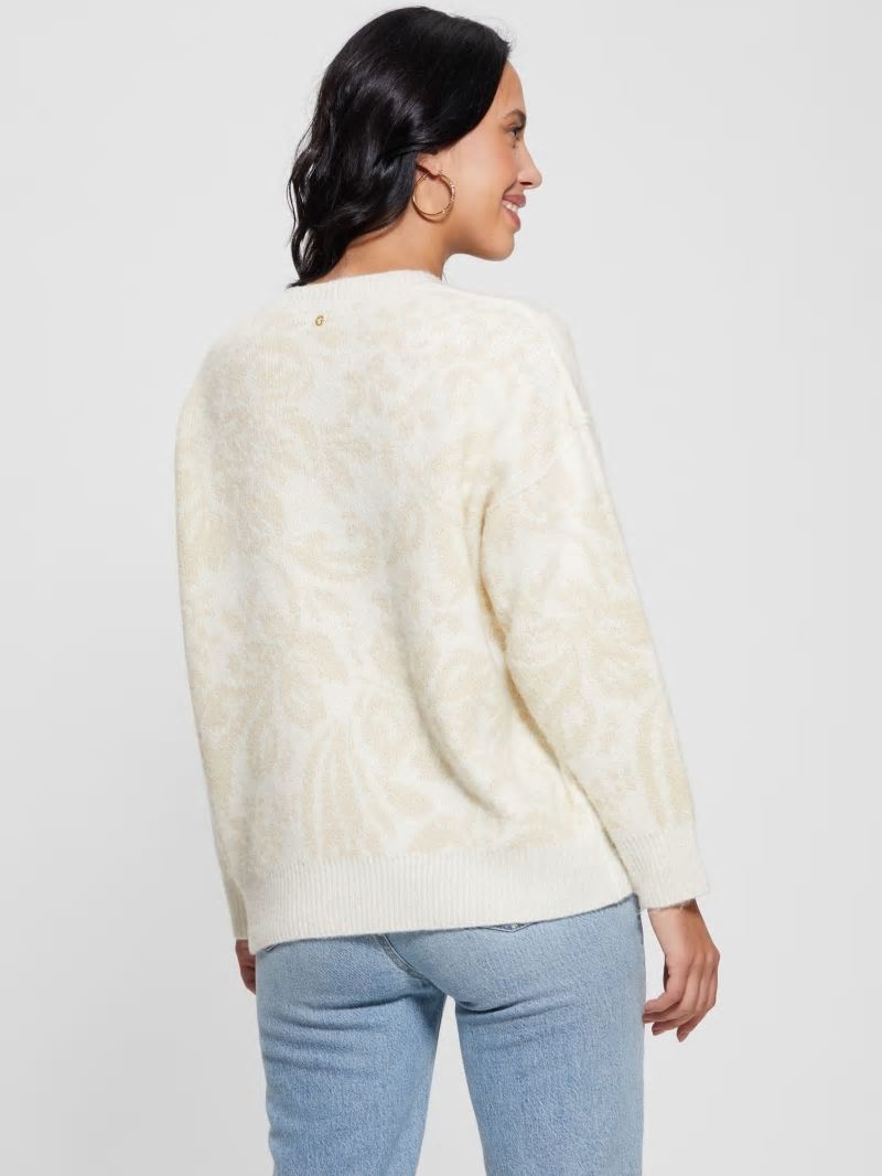 Guess Hibiscus Wool-Blend Sweater - Folk Floral Print Light M Guess Hibiscus Wool-Blend Sweater - Folk Floral Print Light M