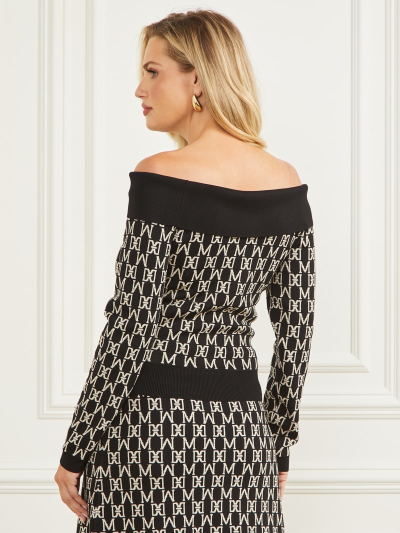 Guess Angelina Off-the-Shoulder Top - M Allover Jacquard Black Guess Angelina Off-the-Shoulder Top - M Allover Jacquard Black