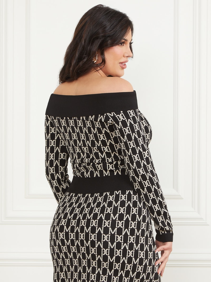 Guess Angelina Off-the-Shoulder Top - M Allover Jacquard Black Guess Angelina Off-the-Shoulder Top - M Allover Jacquard Black