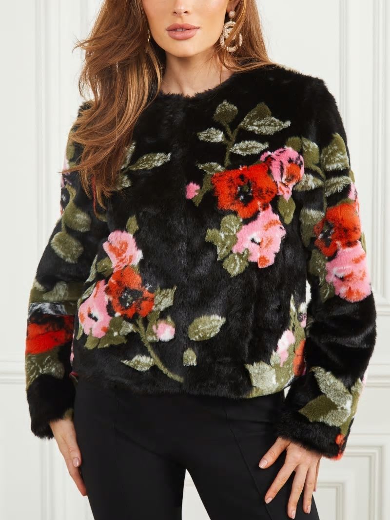 Guess Corsage Faux-Fur Floral Jacket - Corsage Print Guess Corsage Faux-Fur Floral Jacket - Corsage Print