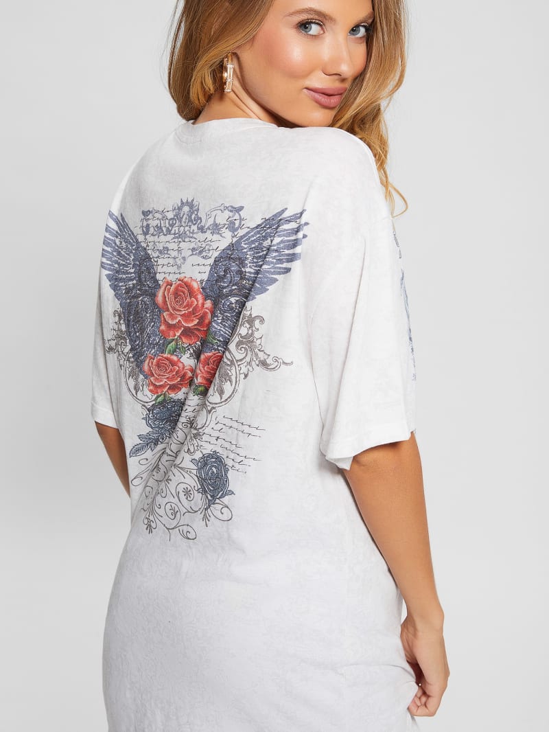 Guess Rose Wings Oversized Graphic Tee - Pure White Multi Guess Rose Wings Oversized Graphic Tee - Pure White Multi