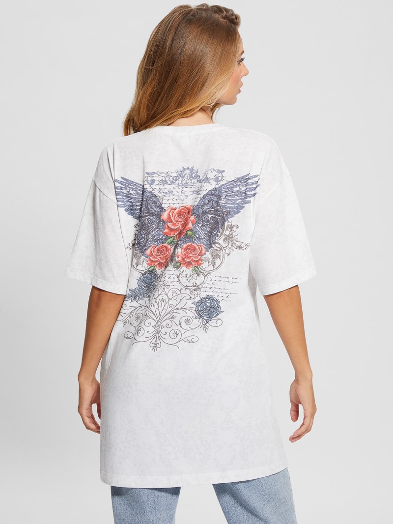Guess Rose Wings Oversized Graphic Tee - Pure White Multi Guess Rose Wings Oversized Graphic Tee - Pure White Multi