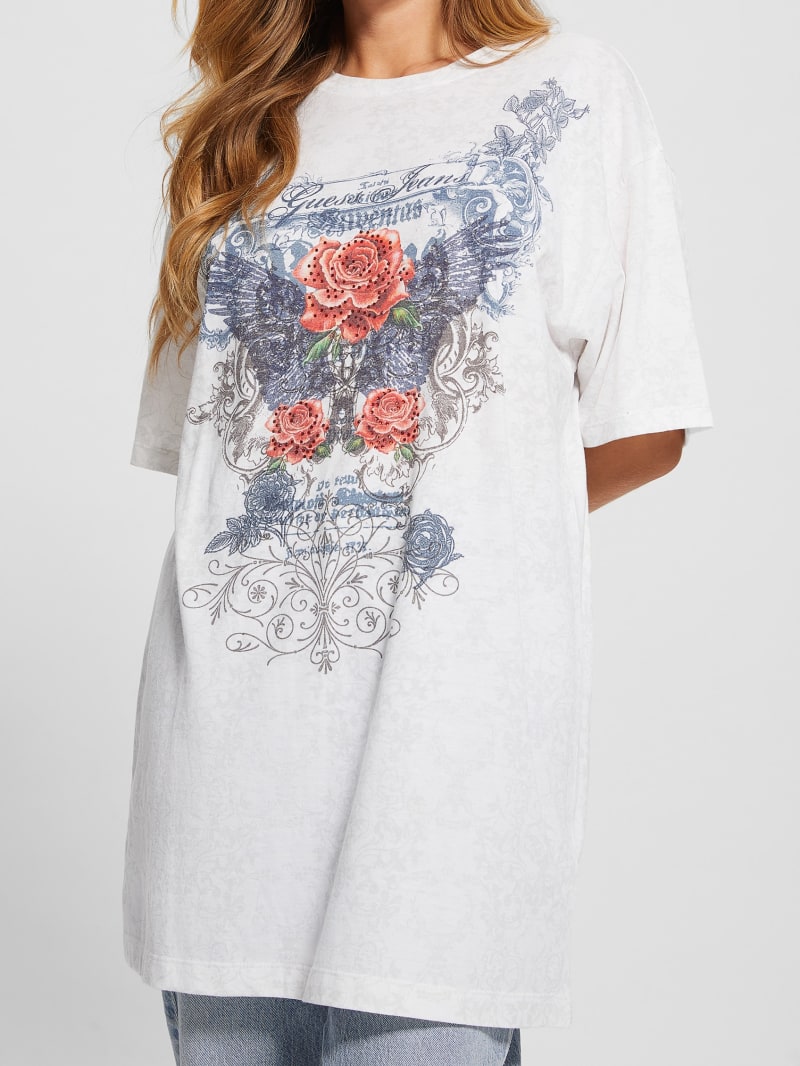 Guess Rose Wings Oversized Graphic Tee - Pure White Multi Guess Rose Wings Oversized Graphic Tee - Pure White Multi