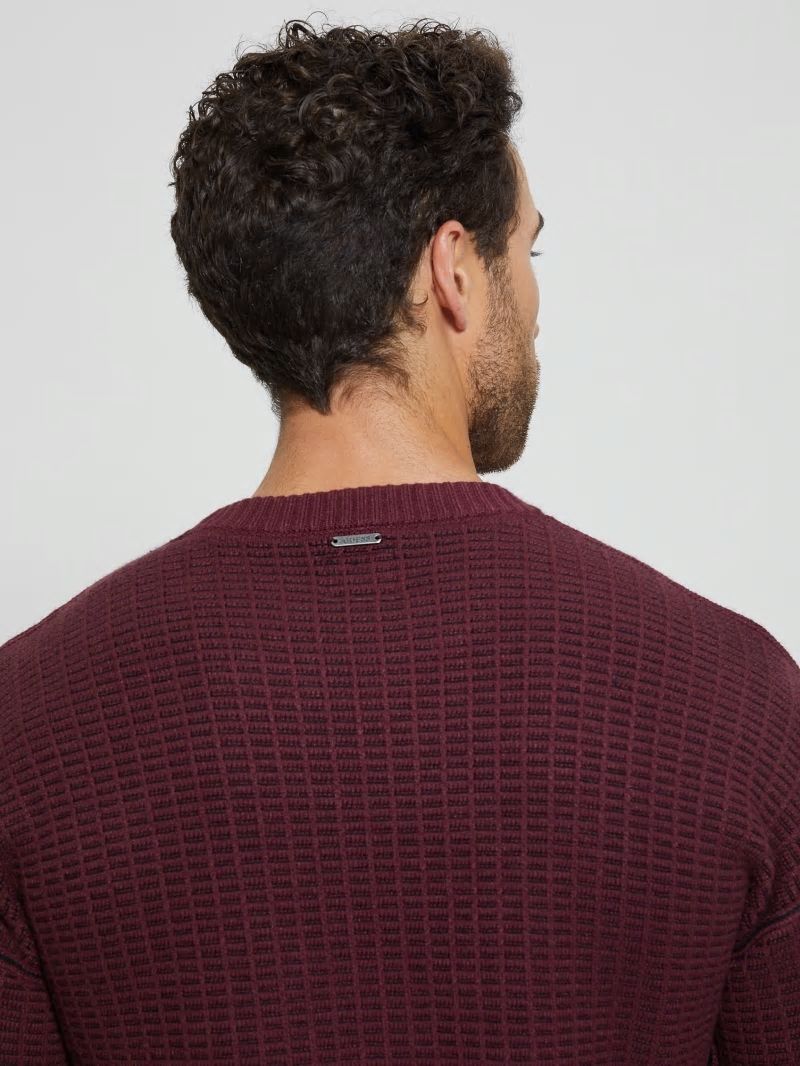 Guess Eco Two-Tone Waffle Sweater - Jet Black/Red Noir Multi Guess Eco Two-Tone Waffle Sweater - Jet Black/Red Noir Multi