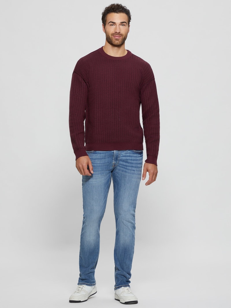 Guess Eco Two-Tone Waffle Sweater - Jet Black/Red Noir Multi Guess Eco Two-Tone Waffle Sweater - Jet Black/Red Noir Multi