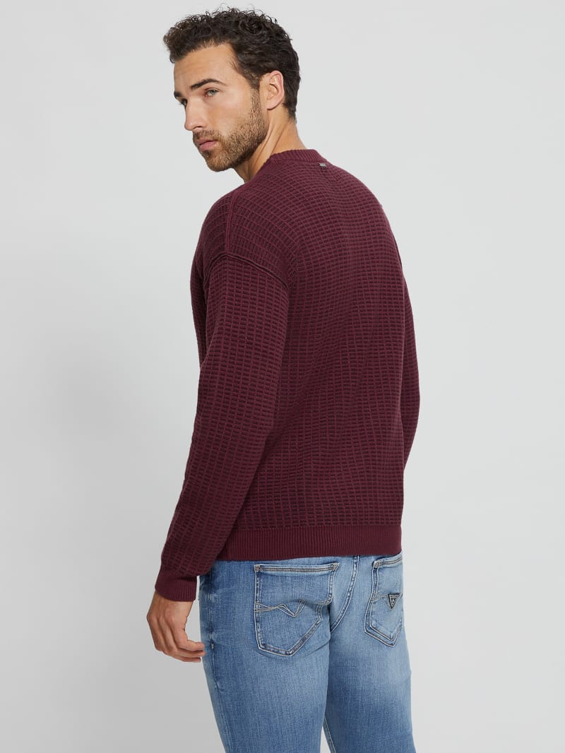 Guess Eco Two-Tone Waffle Sweater - Jet Black/Red Noir Multi Guess Eco Two-Tone Waffle Sweater - Jet Black/Red Noir Multi
