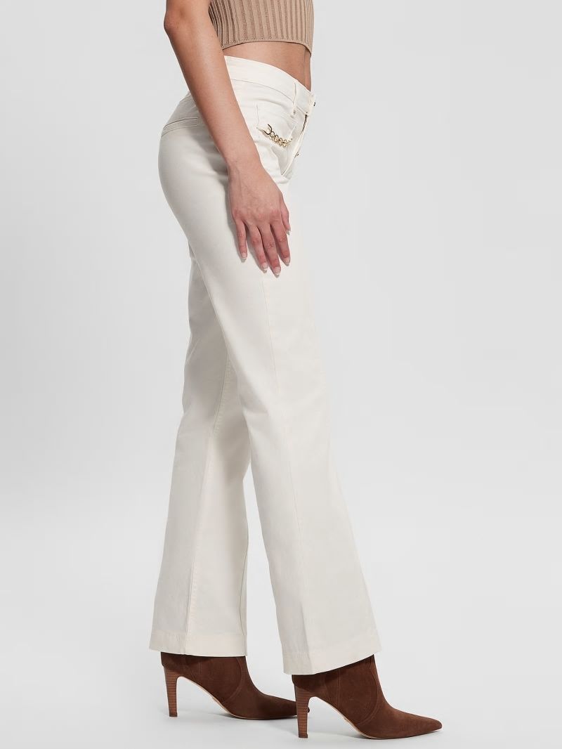 Guess Sateen Chain Sexy Bootcut Pants - Cream White Guess Sateen Chain Sexy Bootcut Pants - Cream White