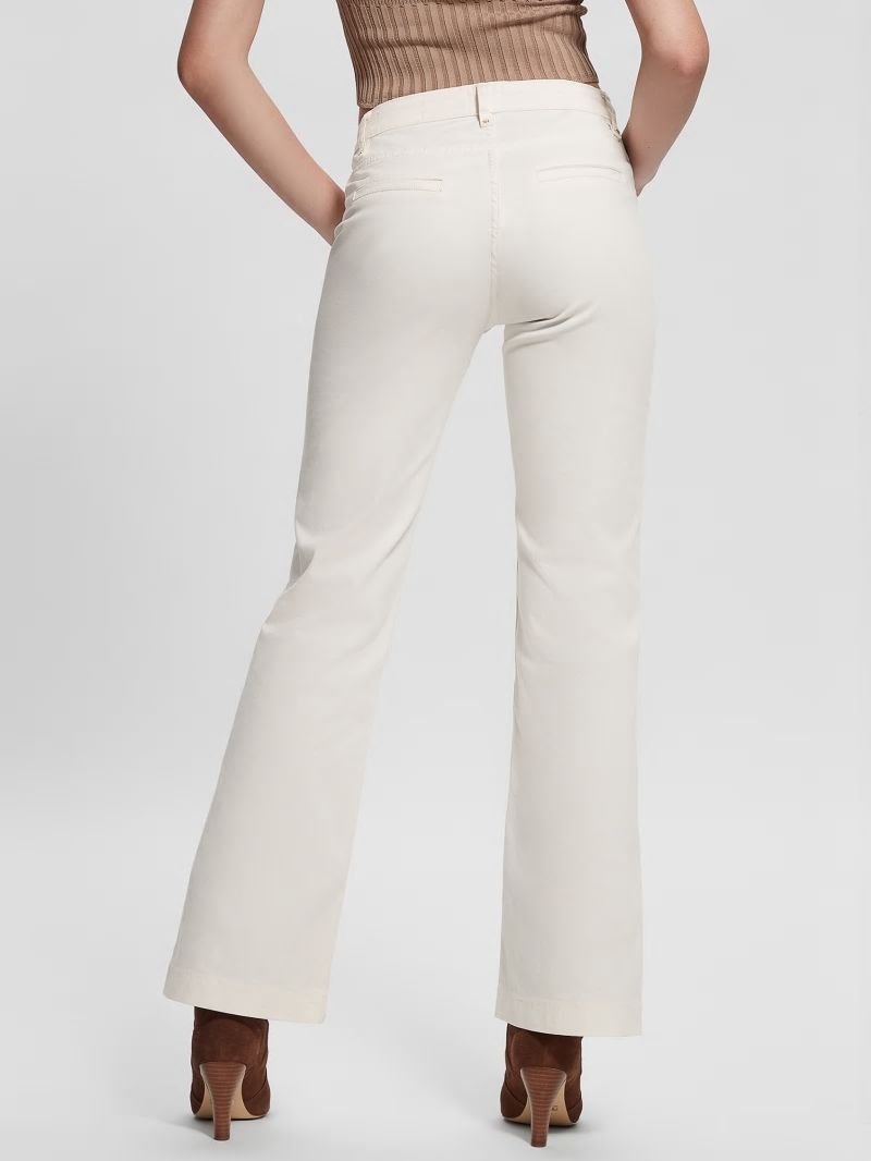 Guess Sateen Chain Sexy Bootcut Pants - Cream White Guess Sateen Chain Sexy Bootcut Pants - Cream White