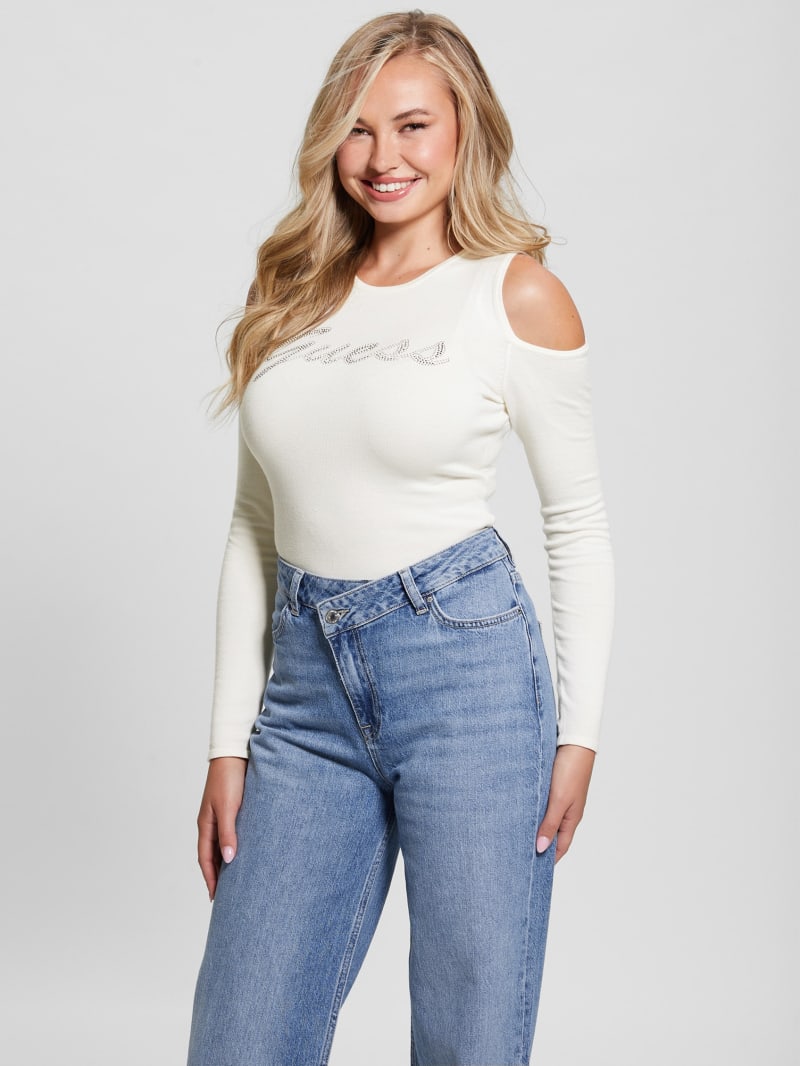Guess Signature Cold-Shoulder Sweater - Dove White Guess Signature Cold-Shoulder Sweater - Dove White