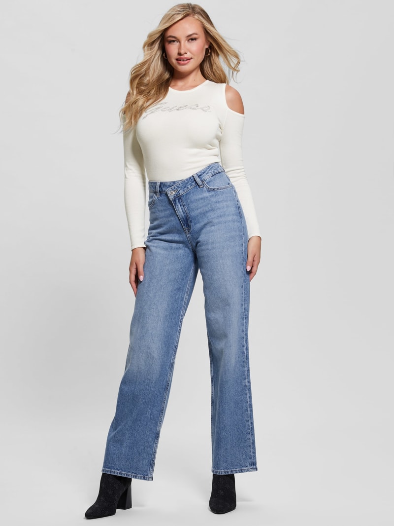 Guess Signature Cold-Shoulder Sweater - Dove White Guess Signature Cold-Shoulder Sweater - Dove White