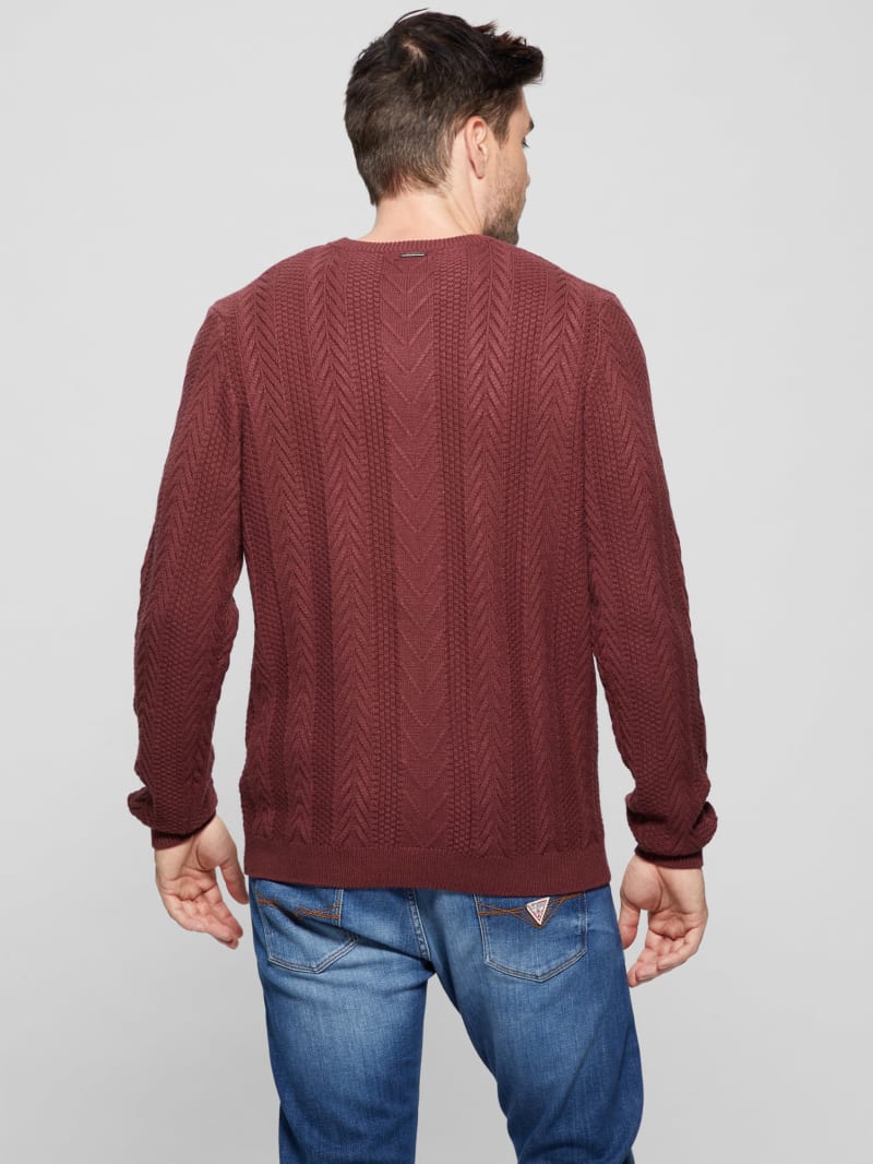 Guess Eco Ethan Cable Knit Sweater - Burgundy Shade Guess Eco Ethan Cable Knit Sweater - Burgundy Shade
