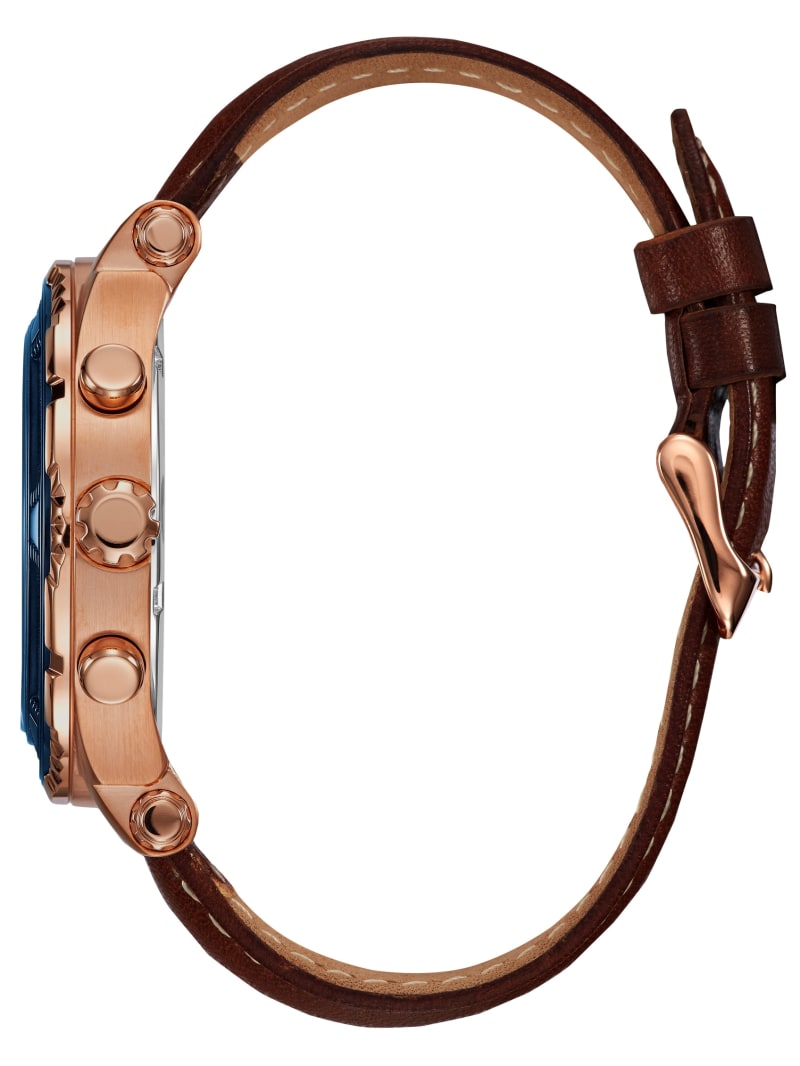 Guess Brown and Rose Gold-Tone Leather Sport Watch - Brown Multi Guess Brown and Rose Gold-Tone Leather Sport Watch - Brown Multi