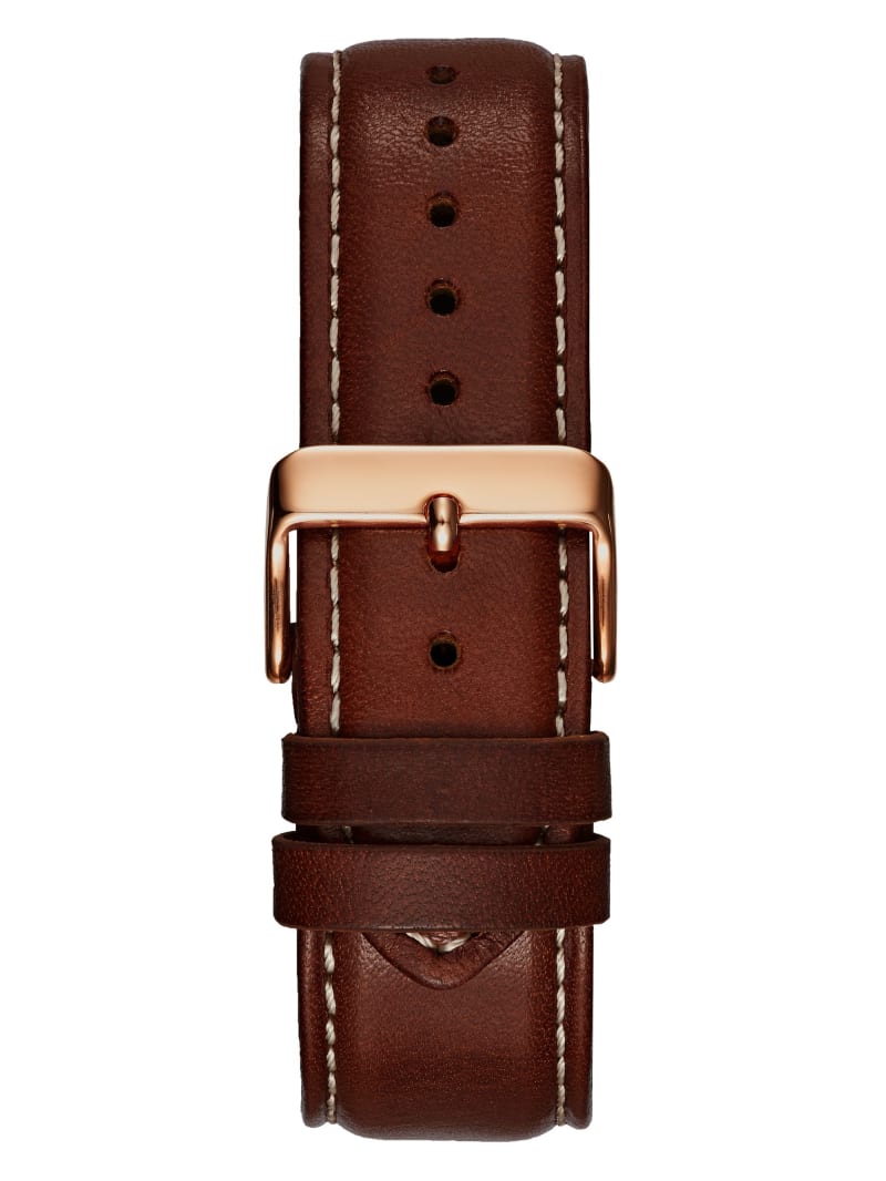 Guess Brown and Rose Gold-Tone Leather Sport Watch - Brown Multi Guess Brown and Rose Gold-Tone Leather Sport Watch - Brown Multi