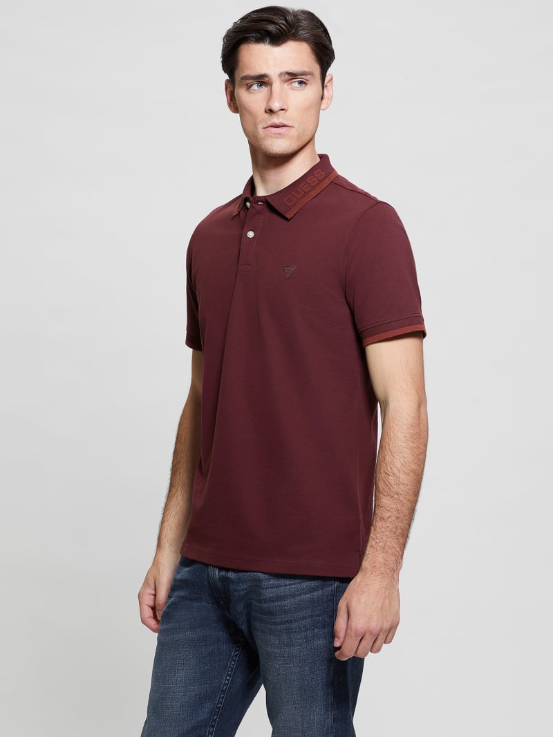 Guess Eco Lyle Logo Polo - Red Noir Guess Eco Lyle Logo Polo - Red Noir