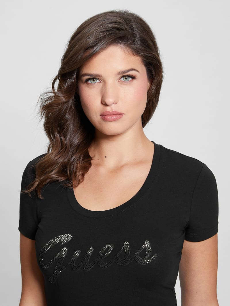 Guess Eco Ombre Rhinestone Monogram Tee - Black Guess Eco Ombre Rhinestone Monogram Tee - Black