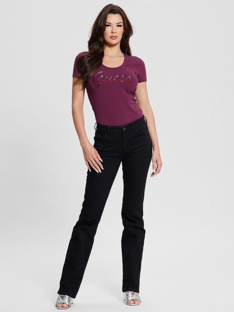 Guess Eco Ombre Rhinestone Monogram Tee - Black Cherry Guess Eco Ombre Rhinestone Monogram Tee - Black Cherry