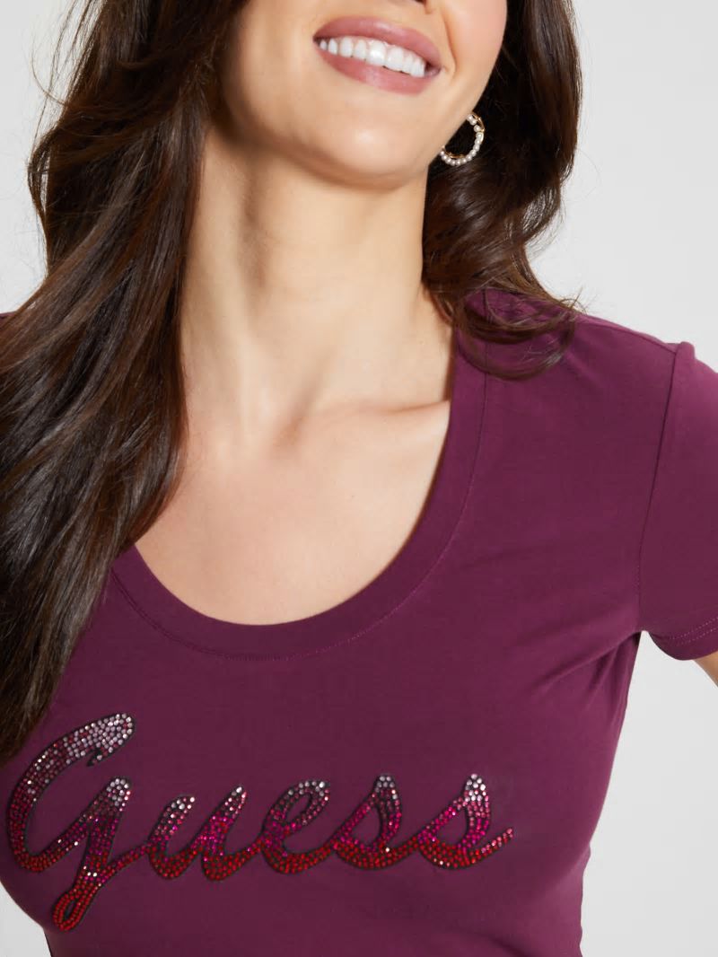 Guess Eco Ombre Rhinestone Monogram Tee - Black Cherry Guess Eco Ombre Rhinestone Monogram Tee - Black Cherry