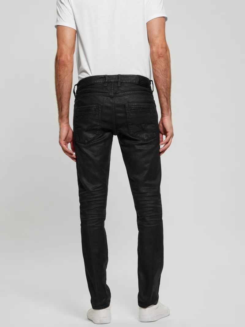 Guess Coated Denim Slim Tapered Zip Jeans - Isotope Black Guess Coated Denim Slim Tapered Zip Jeans - Isotope Black