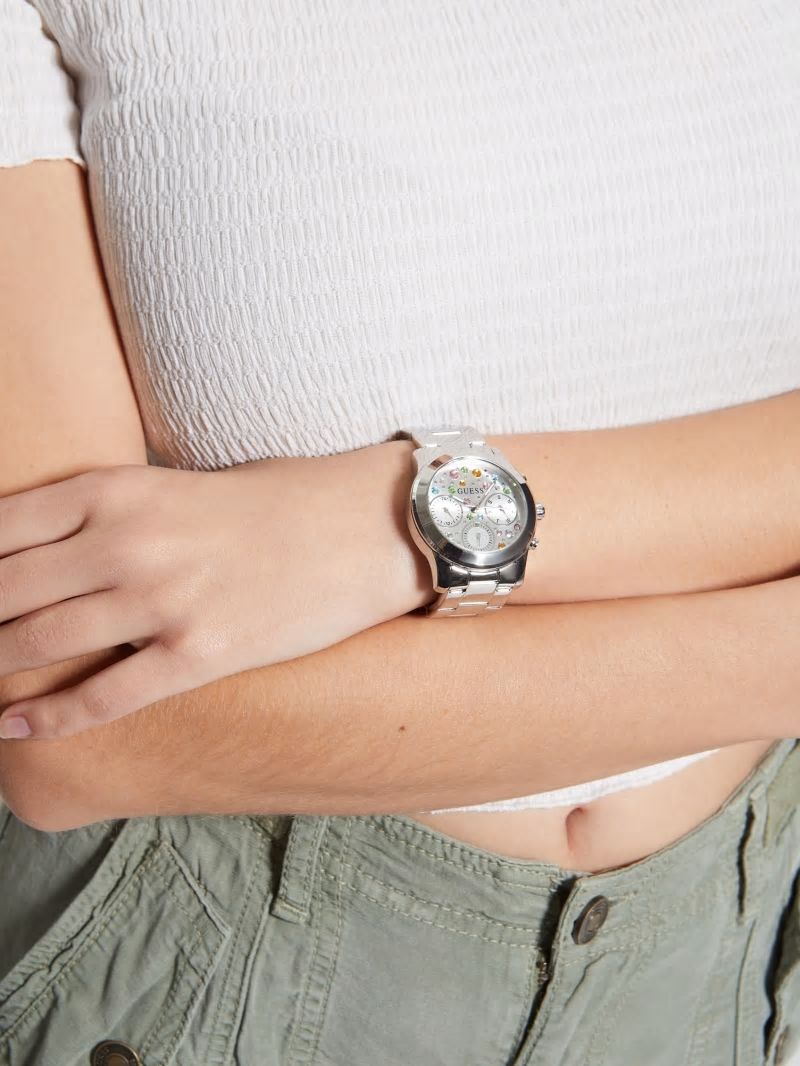 Guess Silver-Tone Colored Crystal Multifunction Watch - Silver Guess Silver-Tone Colored Crystal Multifunction Watch - Silver