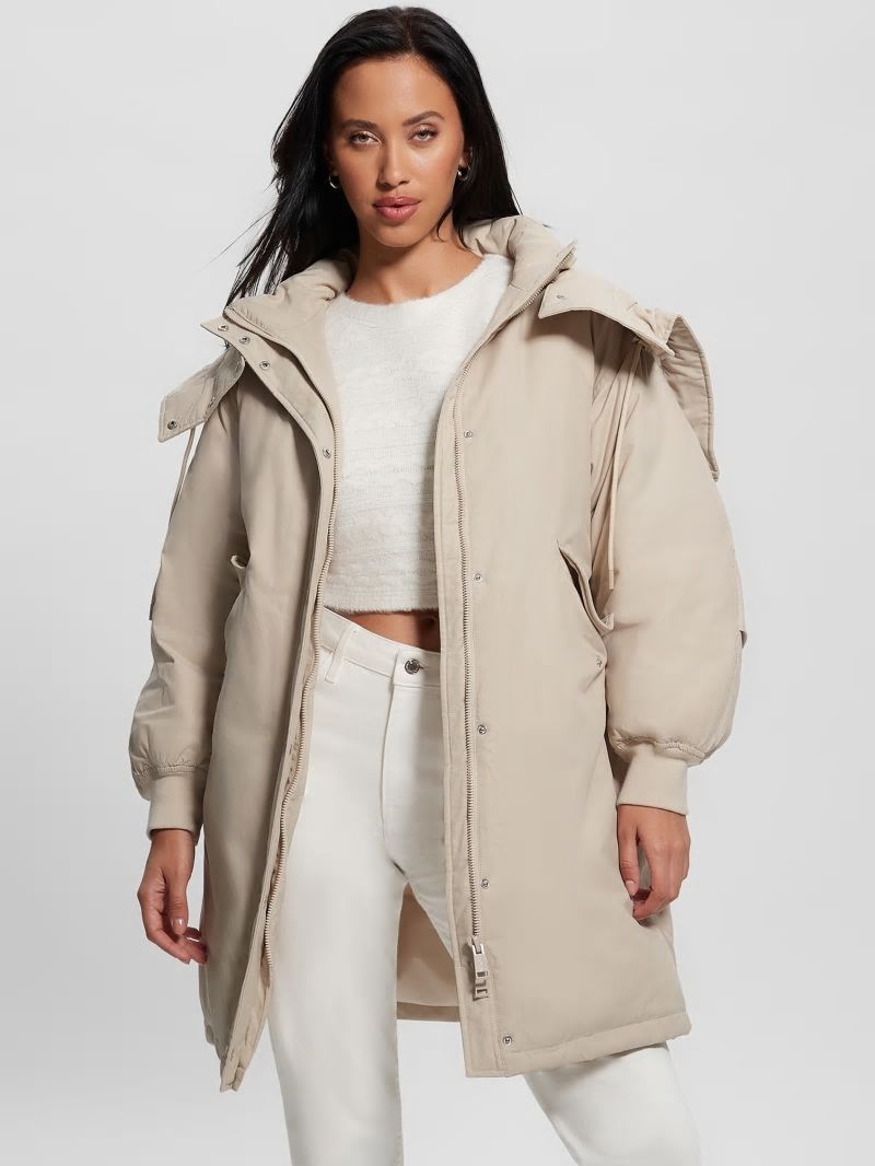 Guess Rolanda Hooded Puffer Jacket - Pearl Oyster Guess Rolanda Hooded Puffer Jacket - Pearl Oyster