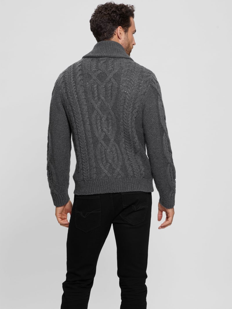Guess Shane Celtic Cable-Knit Cardigan - Dark Coal Heather Guess Shane Celtic Cable-Knit Cardigan - Dark Coal Heather