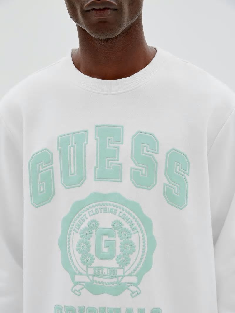 Guess GUESS Originals Logo Crewneck Pullover - Pure White Multi Guess GUESS Originals Logo Crewneck Pullover - Pure White Multi