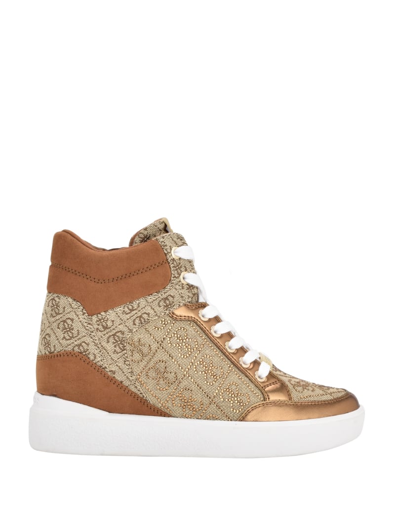 Guess Blairin Rhinestone Logo Wedge Sneakers - Medium Brown Guess Blairin Rhinestone Logo Wedge Sneakers - Medium Brown